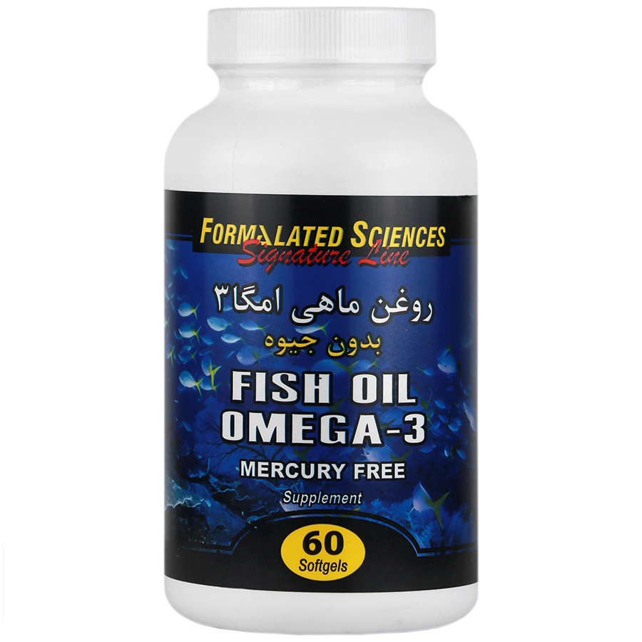 تصویر سافت ژل روغن ماهی امگا 3 بدون جیوه فرمولیتد ساینسز کیفیت و اصالت تضمینی با نورپردازی حرفهای و نمای واضح محصول