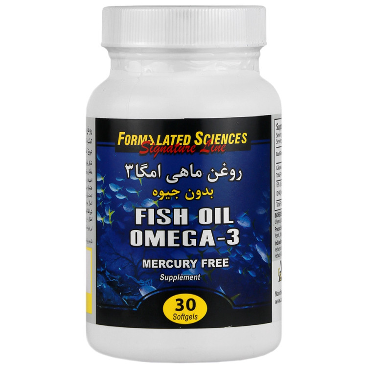 طراحی مدرن و بستهبندی اصلی سافت ژل روغن ماهی امگا 3 بدون جیوه فرمولیتد ساینسز کیفیت و اصالت تضمینی در نمای کامل