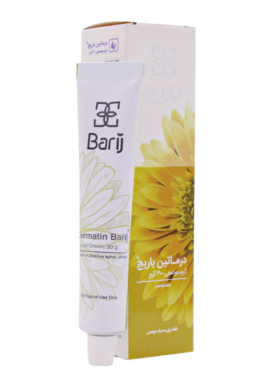 نمای جانبی و طراحی ظاهری کرم درماتین باریج اسانس مراقبت حرفهای از پوست با رنگبندی جذاب