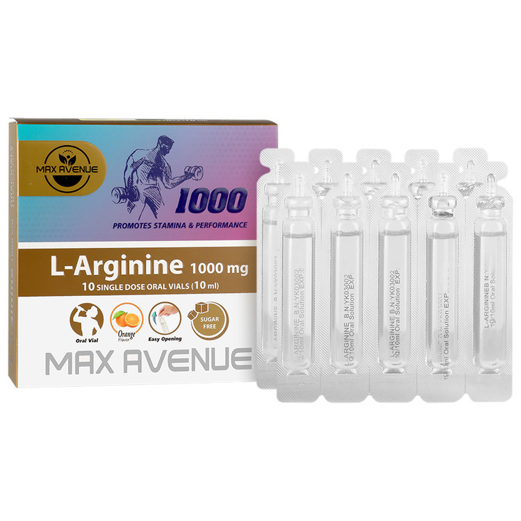 نمای پشت و جزئیات طراحی ال آرژنین 1000 میلی گرم 10 عدد مکس اونیو کیفیت و اصالت تضمینی با کیفیت بالا