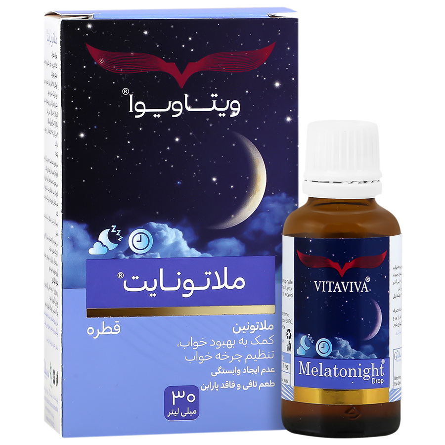 نمای پشت و جزئیات طراحی ملاتونایت 30 میلی لیتر ویتاویوا کیفیت و اصالت تضمینی با کیفیت بالا