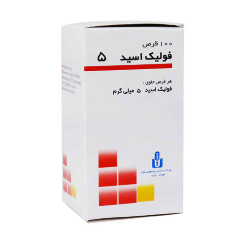 نمای جانبی و طراحی ظاهری قرص فولیک اسید 5 ایران دارو کیفیت و اصالت تضمینی با رنگبندی جذاب