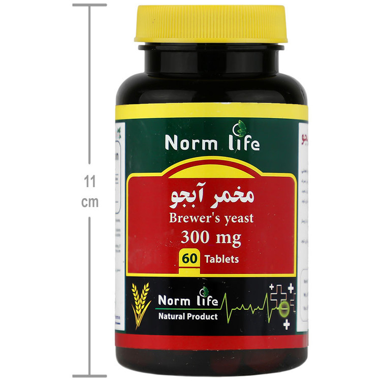 نمای محصول مخمر آبجو 300 میلی گرم نورم لایف کیفیت و اصالت تضمینی با تمامی جزئیات ظاهری و بستهبندی
