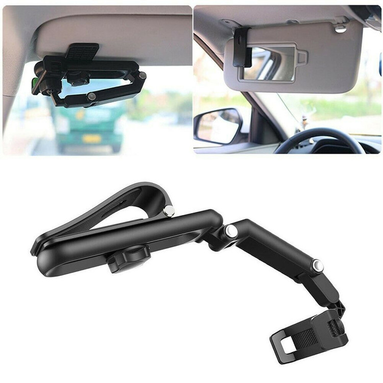 تصویر تخصصی پایه نگهدارنده گوشی موبایل ۳۶۰ درجه مدل sun visor (هولدر جرثقیلی ـ هولدر آینهای ـ هولدر آفتابگیر) با نمایش ویژگیها و جزئیات فنی