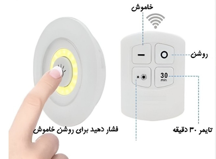 بستهبندی اورجینال چراغ زیر کابینتی (چراغ سقفی، چراغ مخفی) ریموت دار و باطریخور 3in1 مجموعه 3 عددی همراه با مشخصات فنی محصول - نمای 8_1