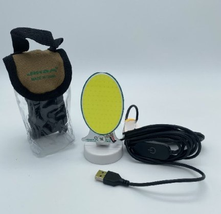تصویر تخصصی چراغ سیار۱۲ ولت USB با پایه آهنربا دار ۱۰۰ وات جیهام (چراغ کمپینگ مگنتیusb) با نمایش ویژگیها و جزئیات فنی