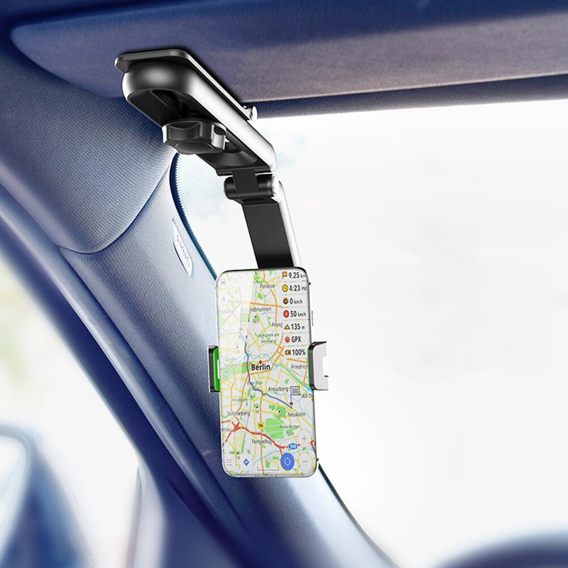 بافت و جنس مواد اولیه هولدر جرثقیلی موبایل ۳۶۰ درجه مدل sun visor ( هولدر آینه‌ای ـ هولدر آفتابگیر) در نمای نزدیک