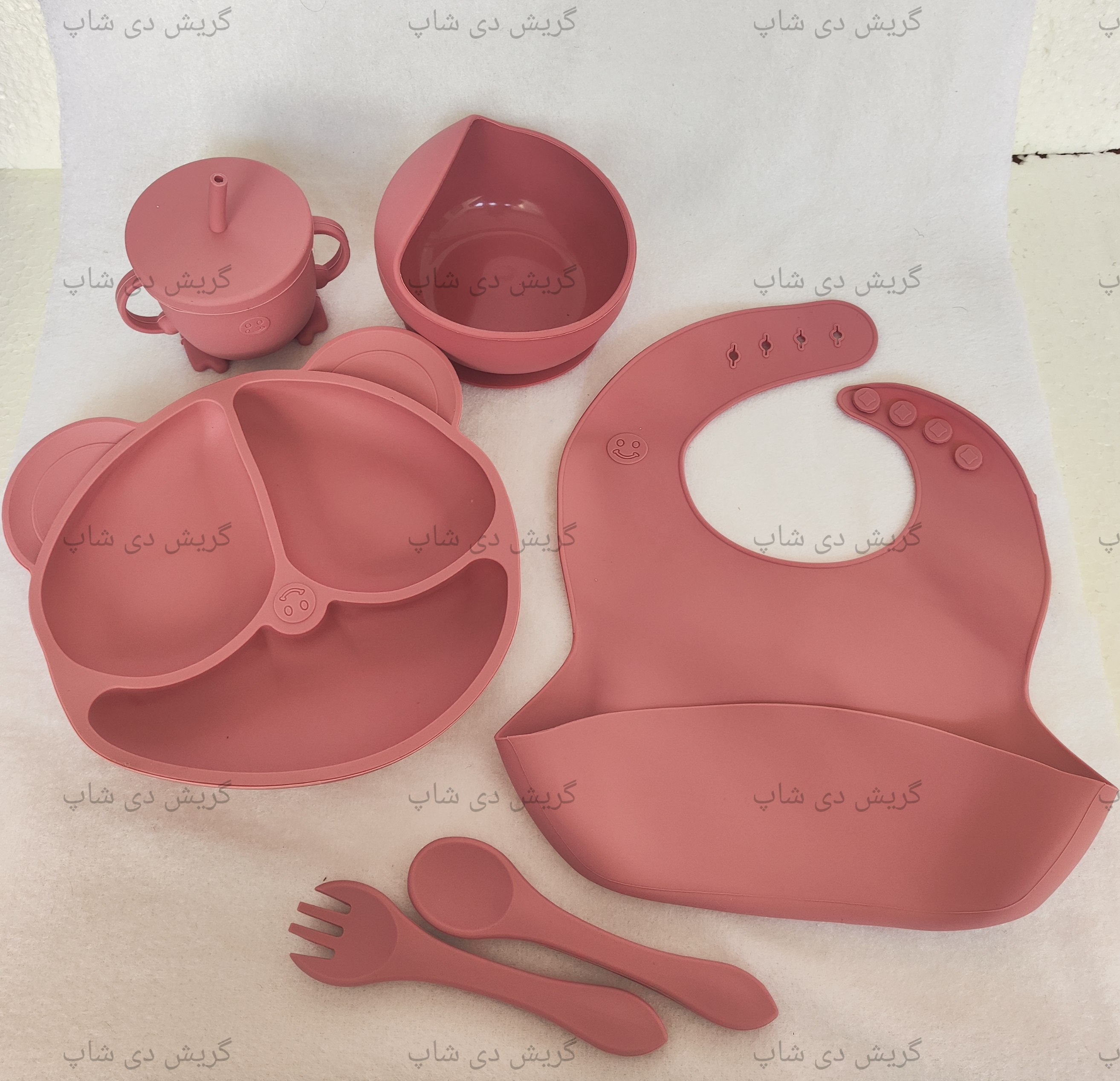 تصویر ست ۷ تکه ظرف غذا سیلیکونی کودک طرح خرسی (ظرف غذا سیلیکونی کامل) رنگبندی موجود با نورپردازی مناسب و نمای واضح محصول - نمای 14_1