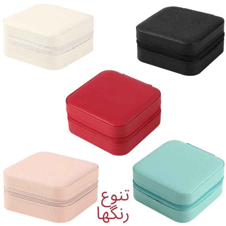 تصویر تخصصی جعبه جواهرات مدل چرمی زیپ دار مسافرتی مدل LD-1006 با نمایش ویژگیها و جزئیات فنی