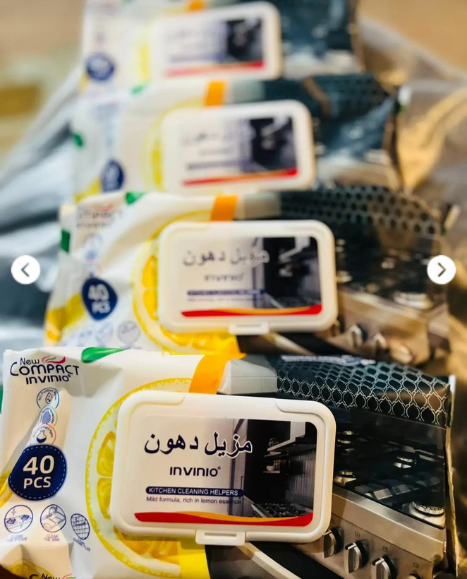 طراحی مدرن و استاندارد دستمال مرطوب اجاق و سطوح آشپزخانه بسته ۴۰ عددی (دستمال چربی زدا) در نمای کامل