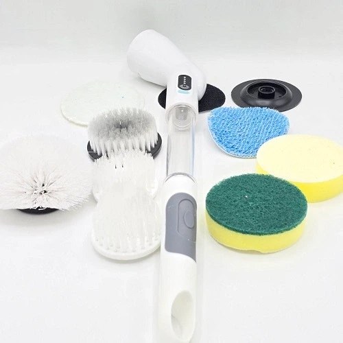 نمای محصول برس شستشو شارژی مخرن دار ۸ کاره و چرخشی با دسته مدل multi function cleaning brush (اسکرابر مخزن دار - فرچه مخزن دار) با تمامی جزئیات ظاهری و فنی