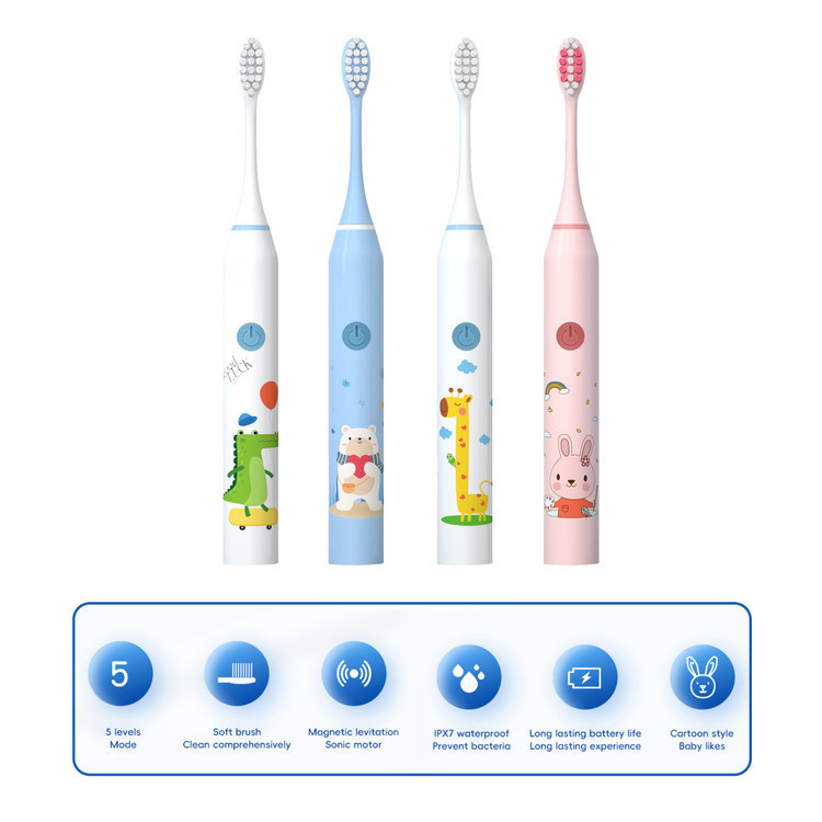 نمای قدی مسواک شارژی کودک ویبره ای با طرح های کارتونی مدل Kids electric toothbrush DY-332 با تمرکز بر طراحی و کارایی محصول - نمای 12_1