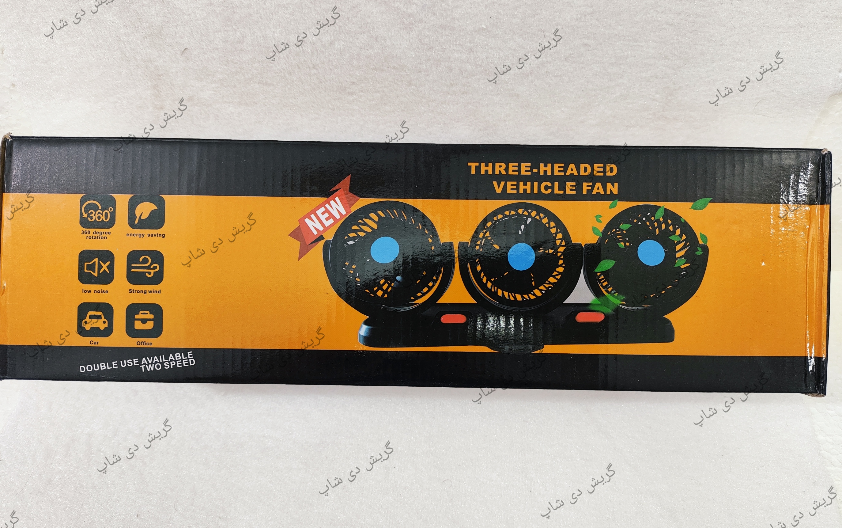 بستهبندی اورجینال پنکه سه قلو usb مناسب خودرو و استفاده رومیزی مدل CIC9۲۳B دو سرعته (پنکه سه فن ـ پنکه سه قلو) همراه با مشخصات فنی محصول