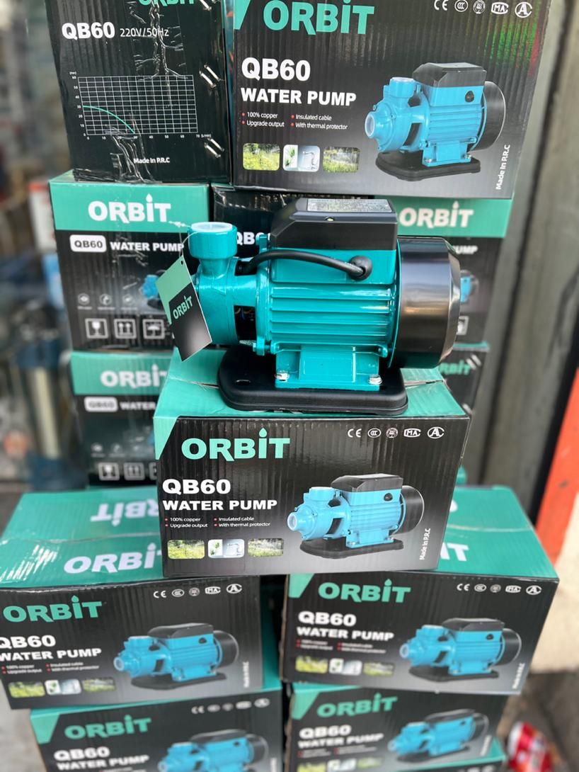 بستهبندی اورجینال پمپ آب نیم اسب اوربیت مدل QB60 همراه با مشخصات فنی محصول