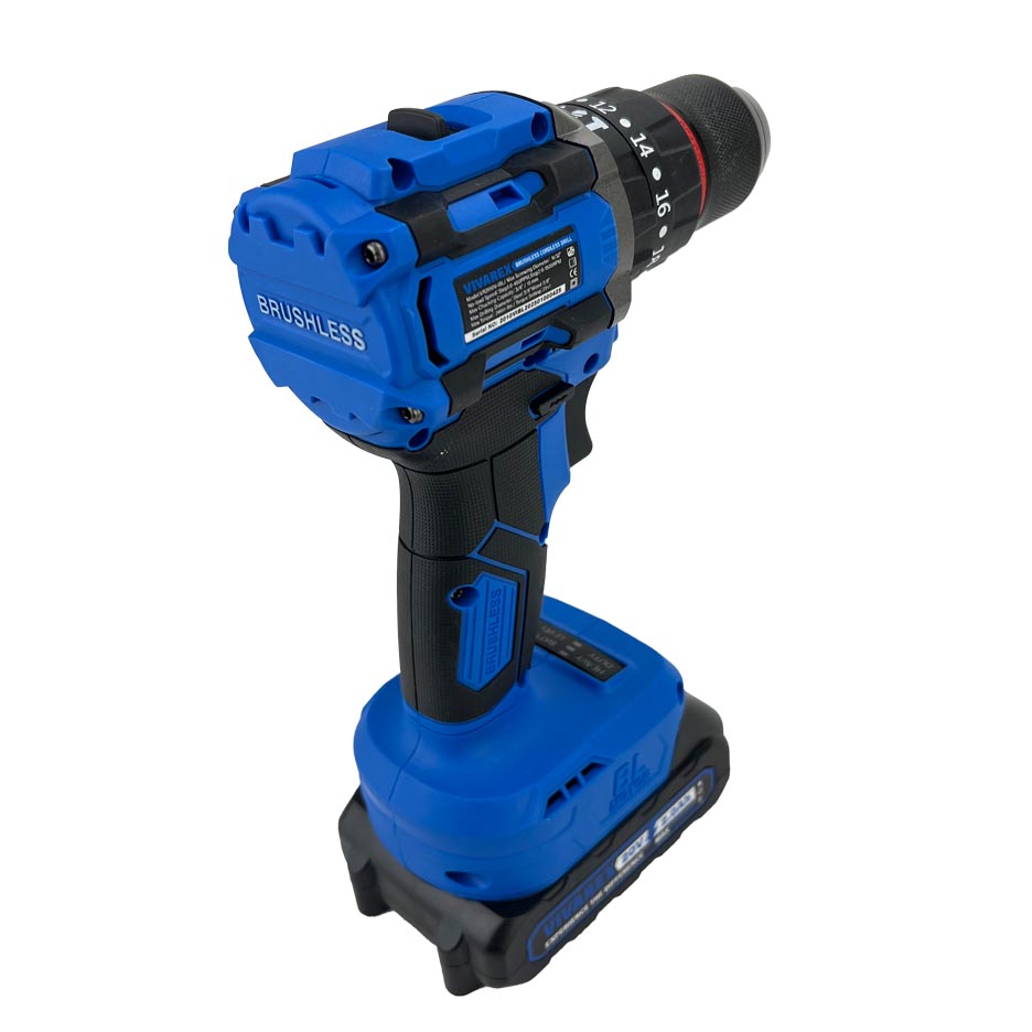 نمای محصول دریل شارژی چکشی دو باتری براشلس ۲۰ ولت ویوارکس مدل VR2010V-IBL با تمامی جزئیات ظاهری و فنی - نمای 8_1