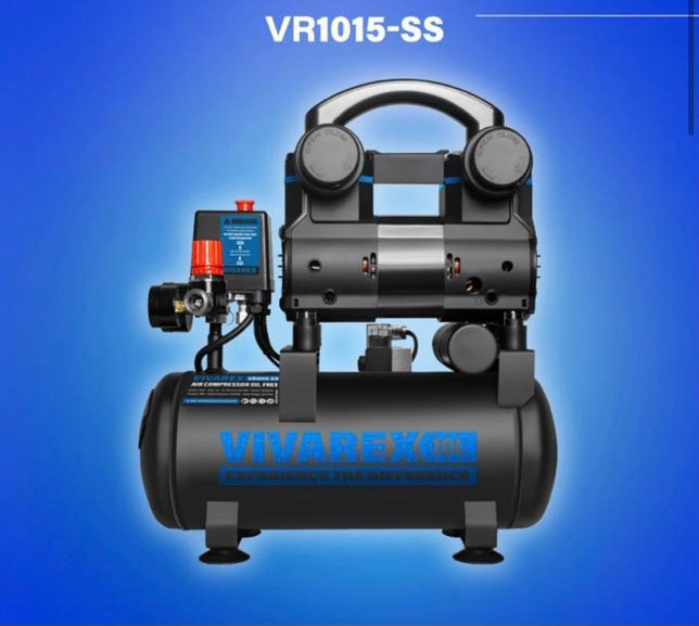نمای محصول کمپرسور پمپ باد ویوارکس ۱۰ لیتری سایلنت مدل VR1015-SS با تمامی جزئیات ظاهری و فنی