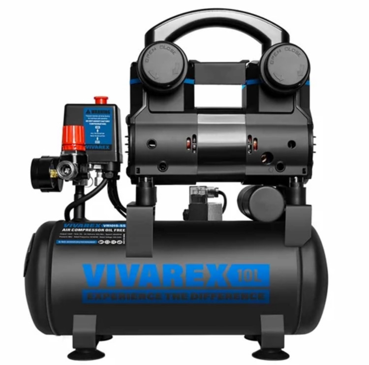 نمای پشت و اجزای تشکیلدهنده کمپرسور پمپ باد ویوارکس ۱۰ لیتری سایلنت مدل VR1015-SS با کیفیت بالا