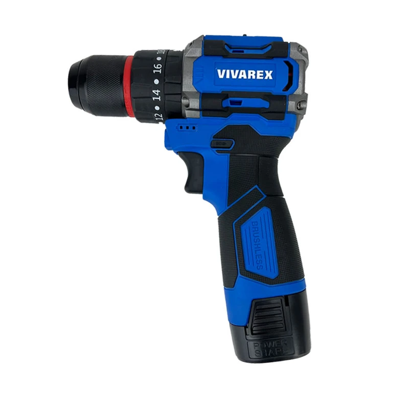 تصویر تخصصی دریل شارژی چکشی ۱۶.۸ ولت ویوارکس مدل VR1610V-21BL با نمایش ویژگیها و جزئیات فنی