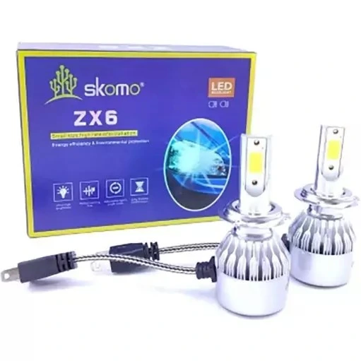 نمای جانبی و طراحی ظاهری هدلایت خودرو سفید یخی لنزو Lenzo skomo zx6پایه H7 (بسته دو عددی) با رنگ‌بندی جذاب