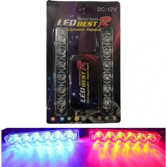 نمای جانبی و طراحی ظاهری چراغ خودرو پلیسی دو تیکه ۶لنز (۲*۶)مناسب برای جلوی پنجره و موتور سیکلت با رنگ‌بندی جذاب