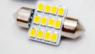 نمای پشت و اجزای تشکیلدهنده لامپ فشنگی چراغ سقف خودرو SMD زرد لیمویی با کیفیت بالا