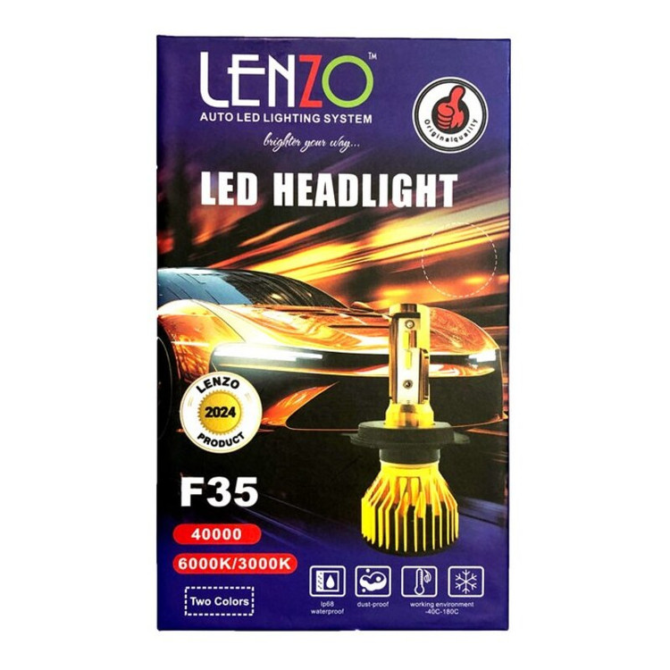 بافت و جنس مواد اولیه هدلایت خودرو لنزو دو رنگ (سفیدیخی/زرد لیمویی)مدل Lenzo F35 پایه H3 (بسته عدد) در نمای نزدیک
