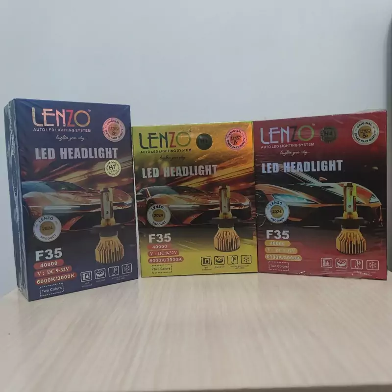 تصویر تخصصی هدلایت خودرو لنزو دو رنگ (سفیدیخی/زرد لیمویی)مدل Lenzo F35 پایه H3 (بسته عدد) با نمایش ویژگیها و جزئیات فنی - نمای 6_1