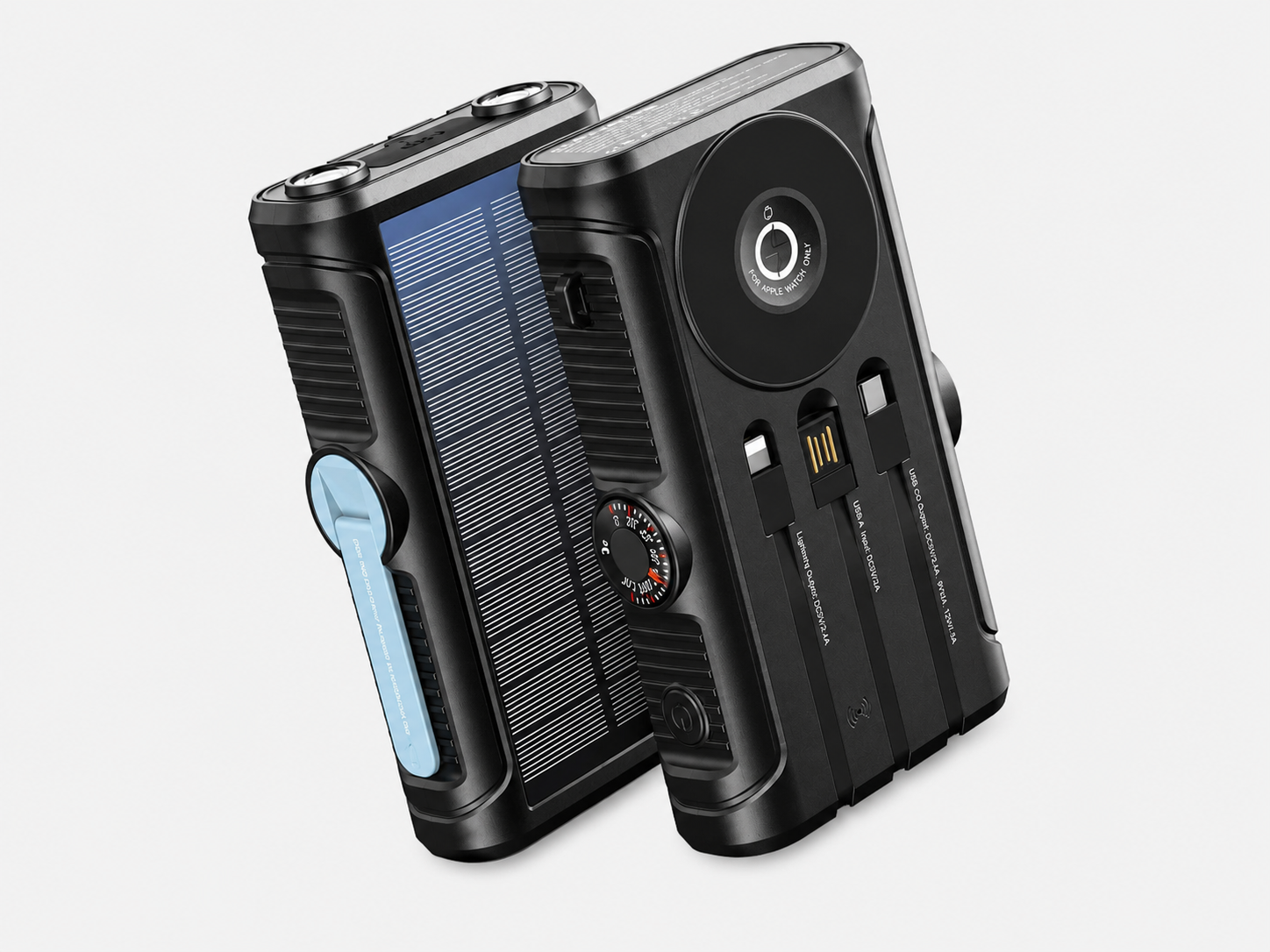 نمای محصول پاوربانک شارژی خورشیدی پاورولوژی Helio Lux 20000mAh مدل PPBCHAW53BK با تمامی جزئیات ظاهری و فنی
