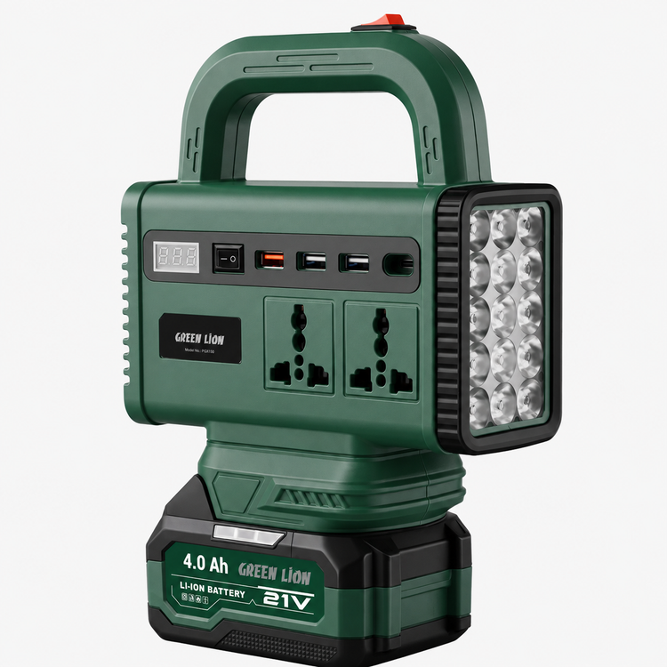 تصویر تخصصی پاور استیشن قابل حمل گرین لاین Green Volt 150W با باتری 4000mAh با نمایش ویژگیها و جزئیات فنی