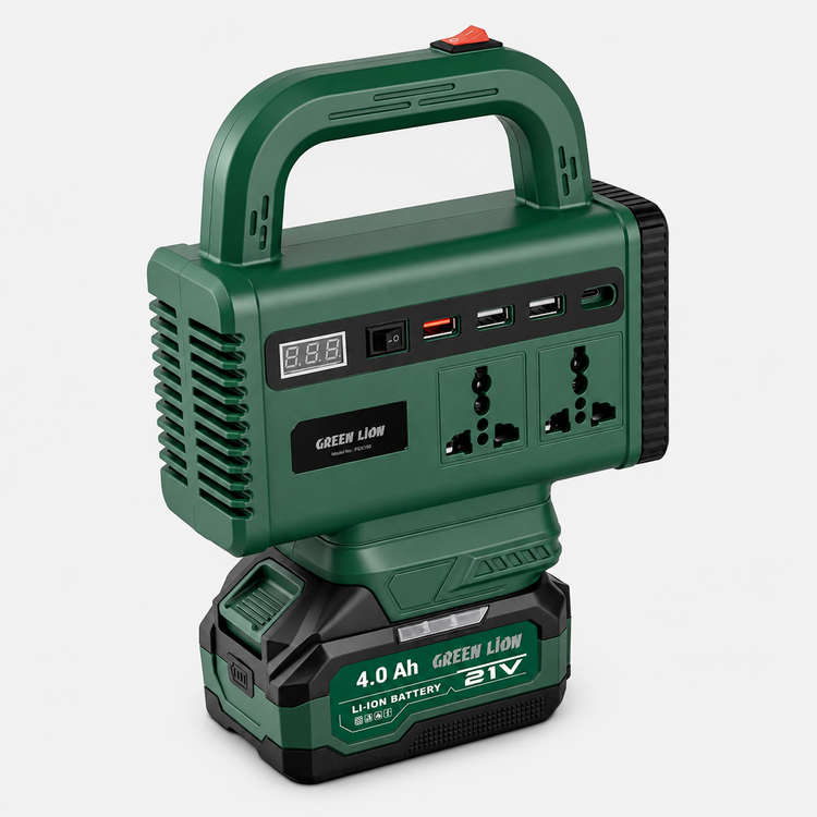 نمای کامل پاور استیشن قابل حمل گرین لاین Green Volt 150W با باتری 4000mAh همراه با بستهبندی اصلی و جزئیات محصول - نمای 6_1