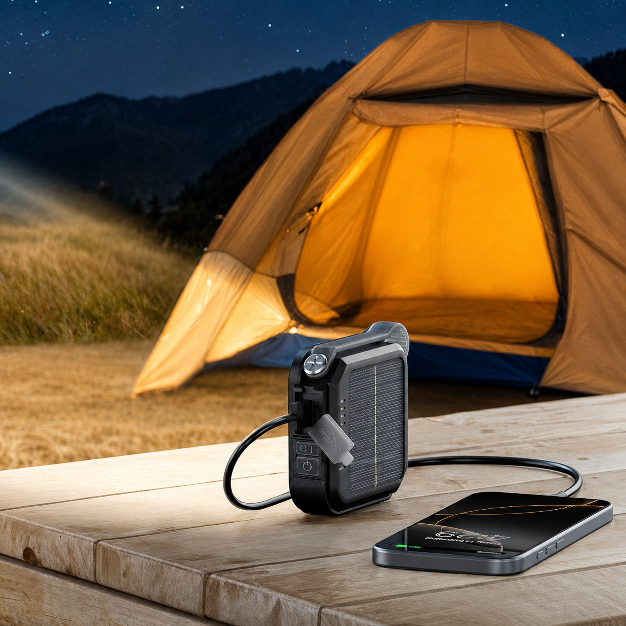 تصویر چراغ کمپینگ خورشیدی گرین لاین Solar Lumix 1000LM با پاوربانک شارژی 4000mAh با نورپردازی مناسب و نمای واضح محصول