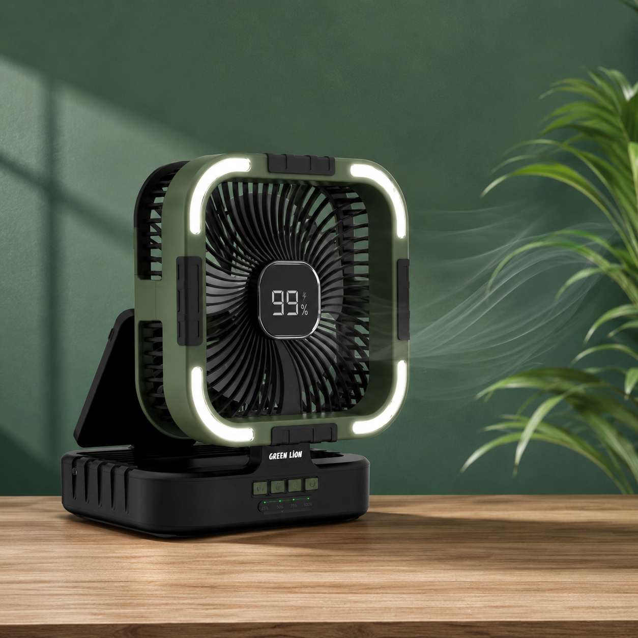 جزئیات کیفیت ساخت و متریال بهکاررفته در پنکه خورشیدی ۳ کاره گرین لاین مدل PF-25 با چراغ LED و پاوربانک شارژی 10000mAh