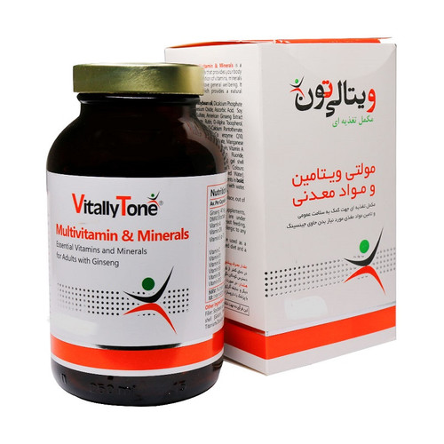 تصویر تخصصی کپسول مکمل مولتی ویتامین و مینرال ویتالی تون با نمایش ویژگیها و جزئیات فنی