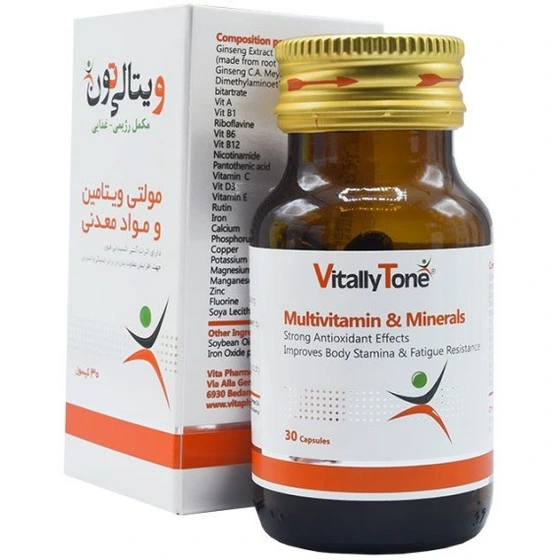 تصویر تخصصی کپسول مکمل مولتی ویتامین و مینرال ویتالی تون با نمایش ویژگیها و جزئیات فنی - نمای 9_1