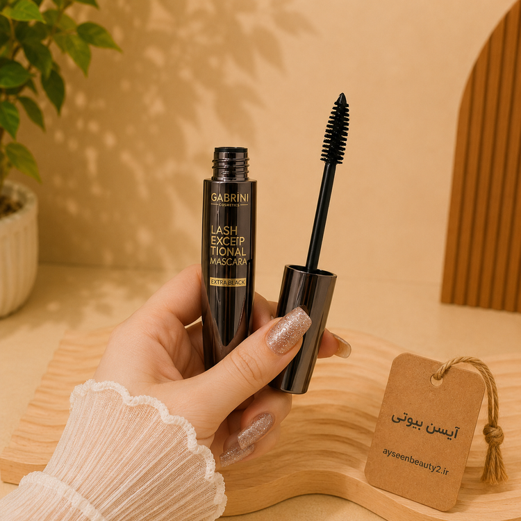 نمای جانبی و طراحی ظاهری ریمل زنانه گابرینی حجم دهنده و بلند کننده مژه با رنگدانه مشکی با رنگبندی جذاب