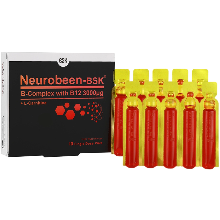 نمای پشت و اجزای تشکیلدهنده نوروبین بی اس کی 3000 میکروگرم بنیان سلامت کسری با کیفیت بالا