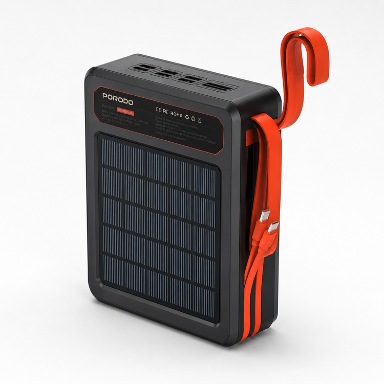 طراحی مدرن و استاندارد پاوربانک شارژی خورشیدی پرودو مدل Porodo LAROS 80000mAh Solar Power Bank در نمای کامل