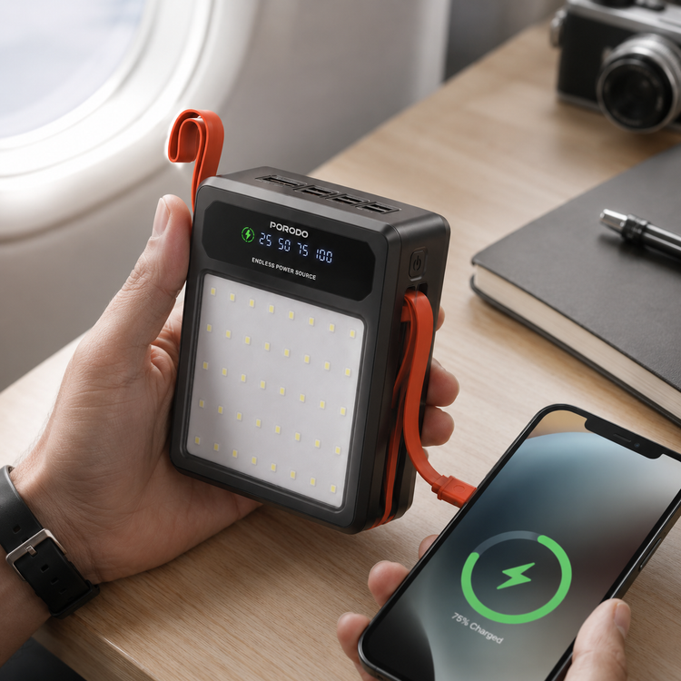 تصویر پاوربانک شارژی خورشیدی پرودو مدل Porodo LAROS 80000mAh Solar Power Bank با نورپردازی مناسب و نمای واضح محصول - نمای 5_1
