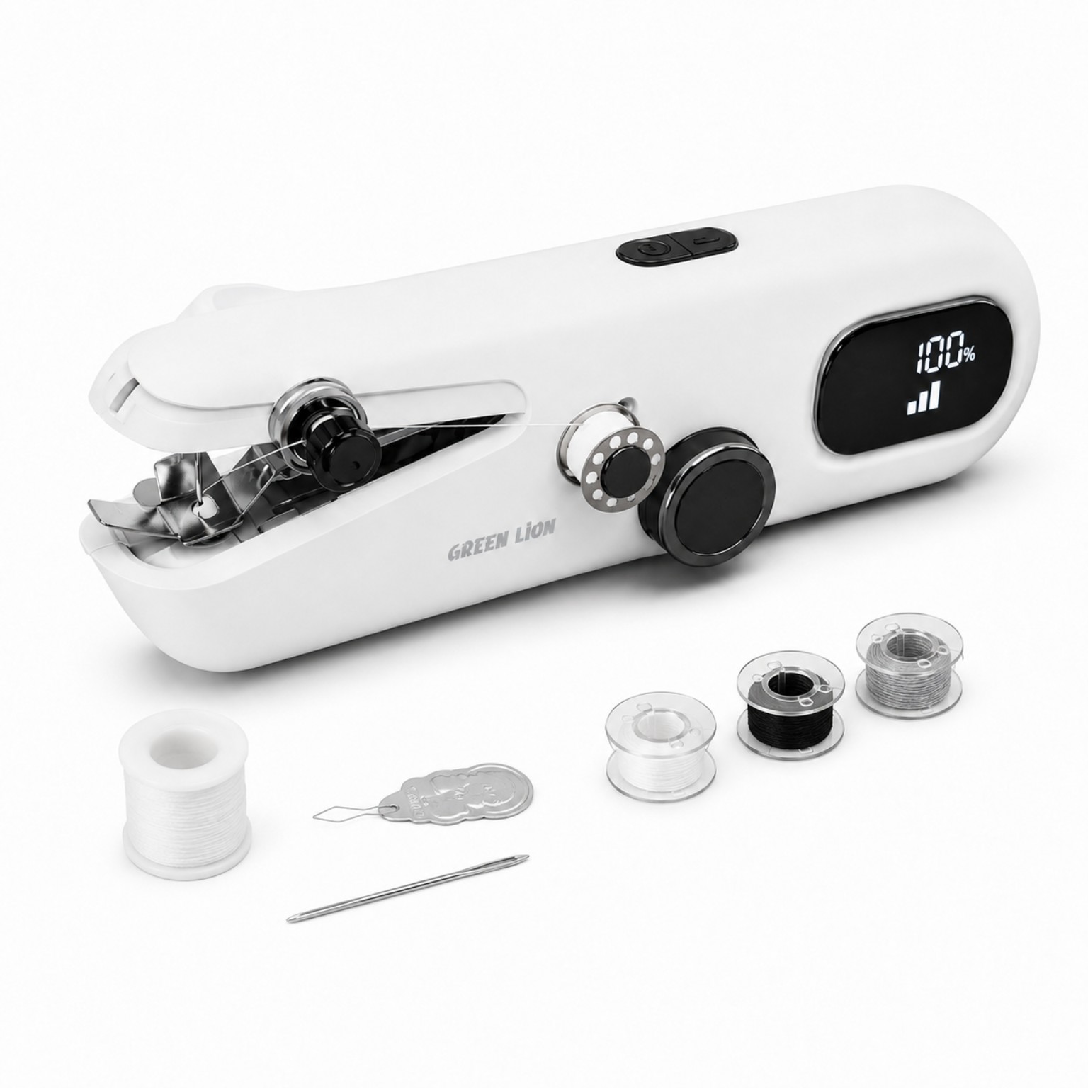 جزئیات دقیق قطعات و اجزای چرخ خیاطی دستی شارژی گرین لاین مدل GL-SW10 ظرفیت باتری 2000mAh در نمای ماکرو