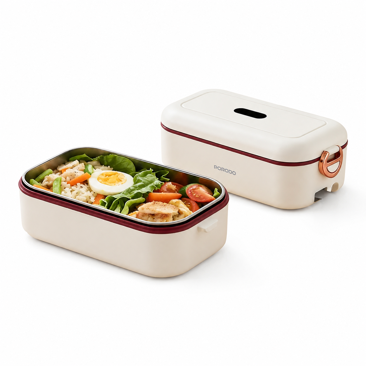 بافت و جنس مواد اولیه ظرف غذای برقی پرودو مدل LunchMate در نمای نزدیک