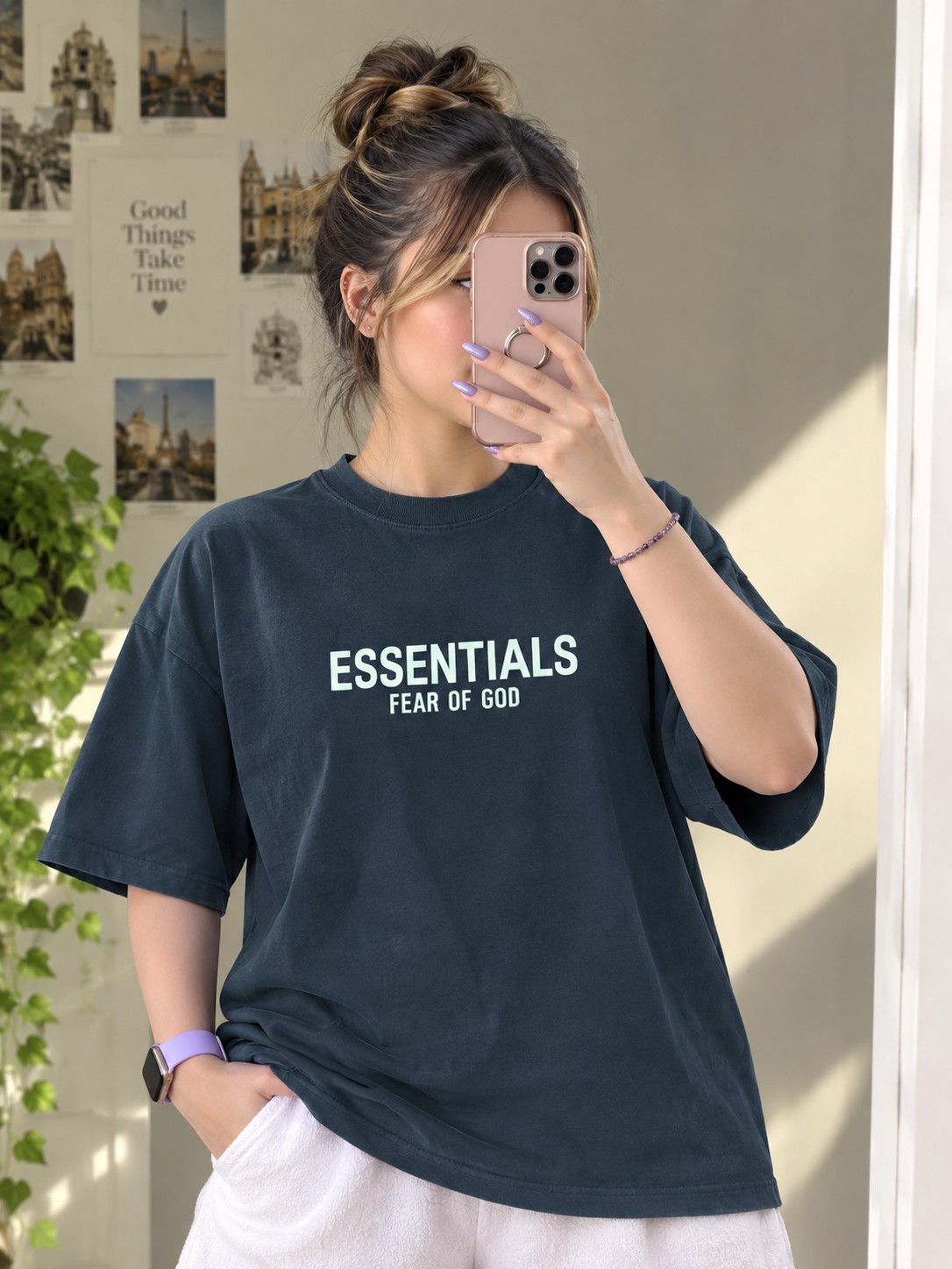جزئیات کیفیت ساخت و متریال به‌کاررفته در تیشرت اورسایز زنانه و مردانه طرح ESSENTIALS