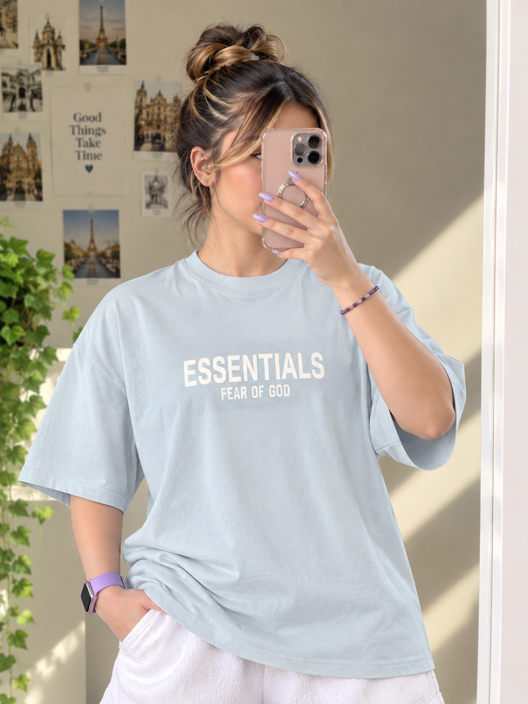 جزئیات کیفیت ساخت و متریال بهکاررفته در تیشرت اورسایز زنانه و مردانه طرح ESSENTIALS - نمای 1_1