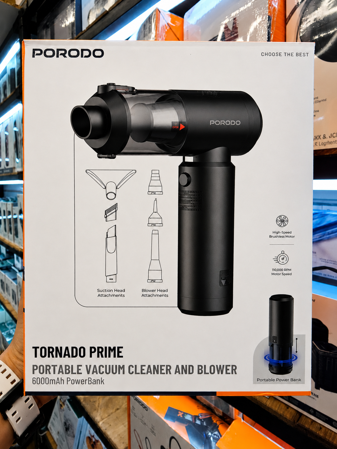 طراحی مدرن و استاندارد جارو و دمنده شارژی پرودو مدل Tornado Prime با پاوربانک 6000mAh در نمای کامل - نمای 5_1
