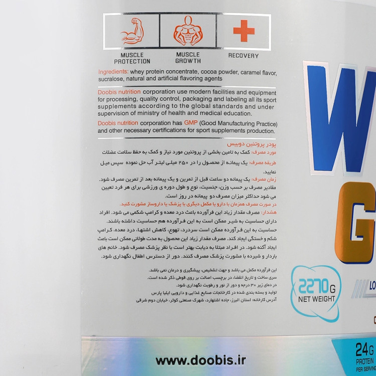 نمای جانبی و طراحی ظاهری وی پروتئین گلد دوبیس 2270 گرم با رنگبندی جذاب - نمای 7_1