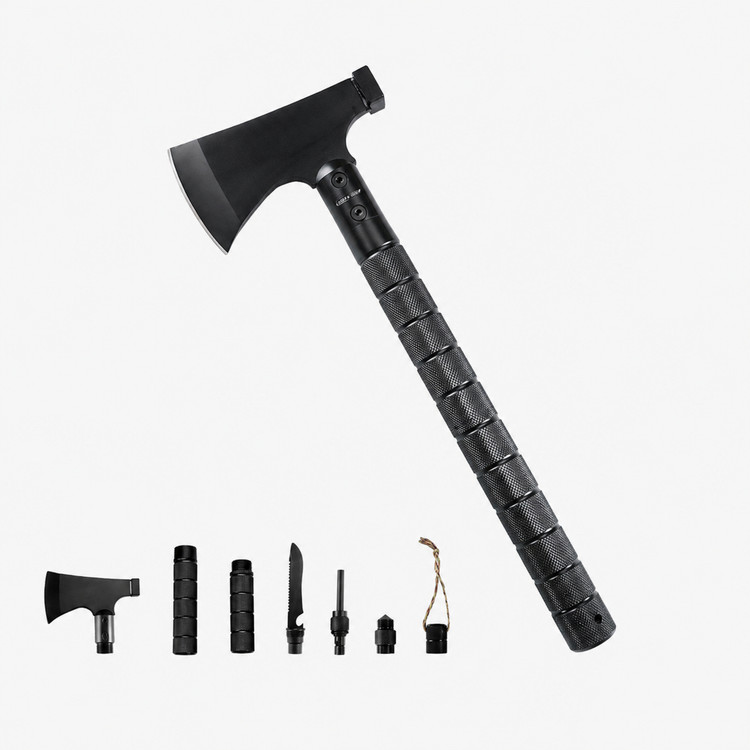 نمای کامل تبر چندکاره گرین لاین Multi-Tool Axe مدل GNMULTAXEBK – مشکی همراه با بستهبندی اصلی و جزئیات محصول
