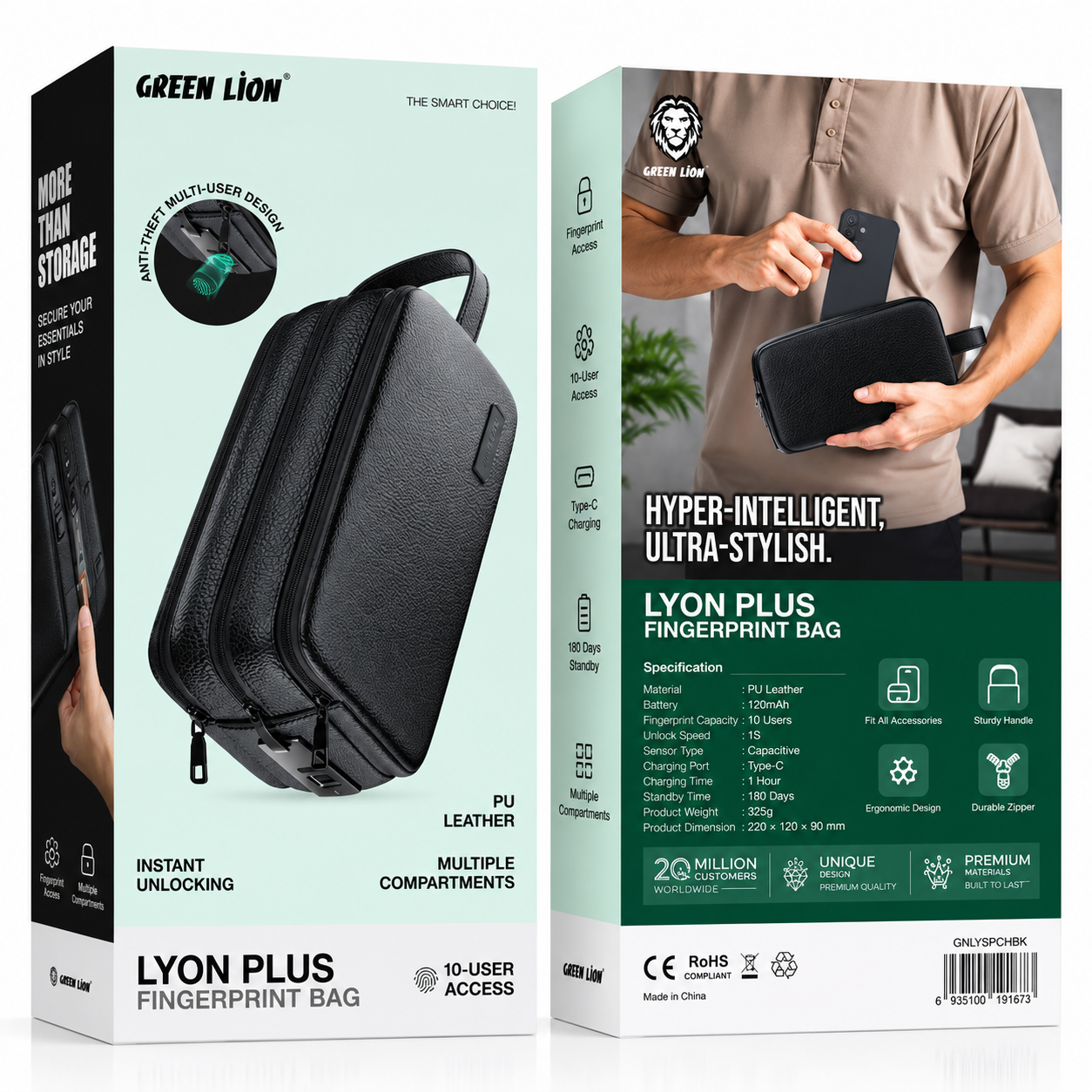 جزئیات دقیق قطعات و اجزای کیف هوشمند اثر انگشتی گرین لاین مدل Lyon Plus در نمای ماکرو