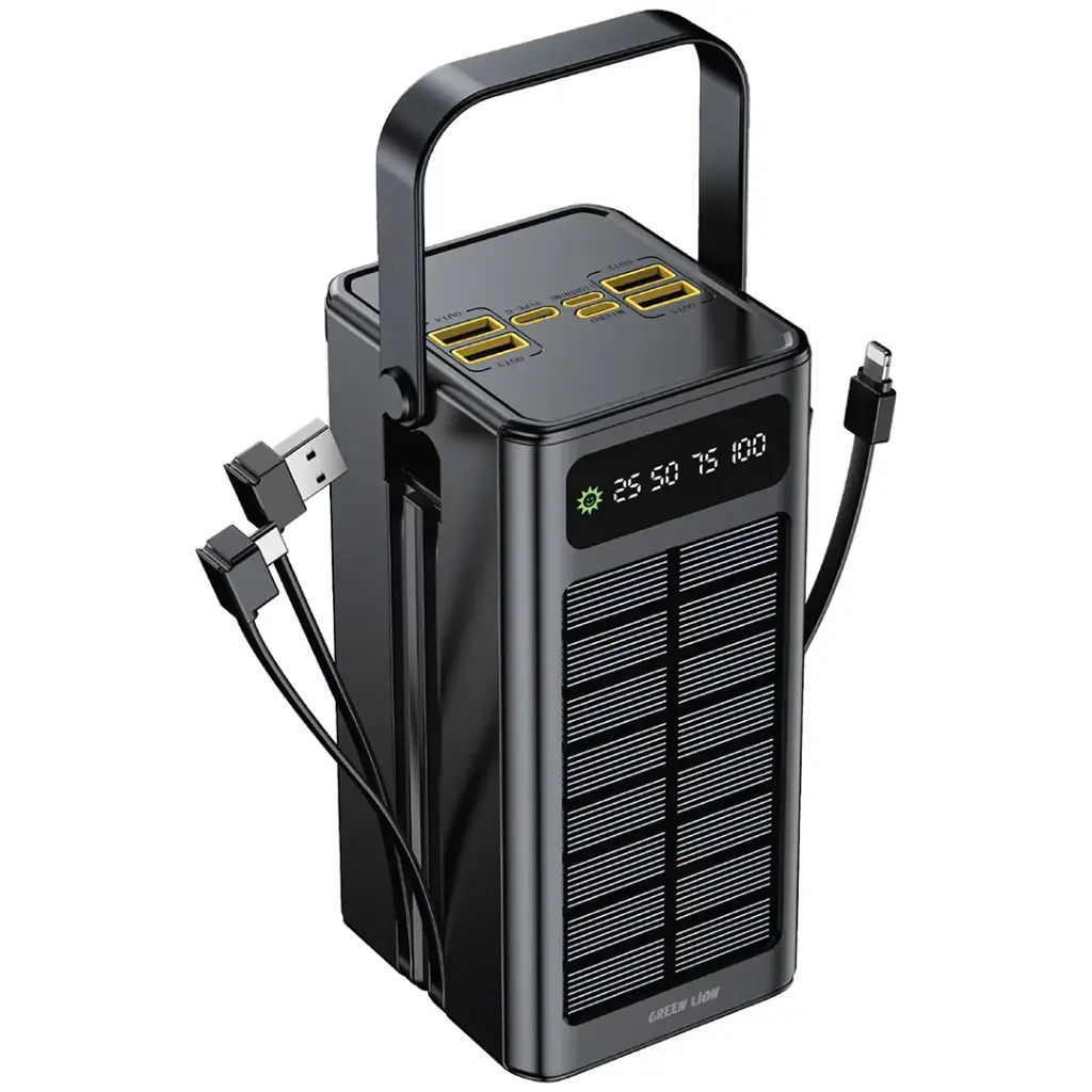 تصویر پاوربانک شارژی خورشیدی گرین لاین Solar X ظرفیت 60000 میلی‌آمپر ساعت با شارژ سریع PD 20W با نورپردازی مناسب و نمای واضح محصول