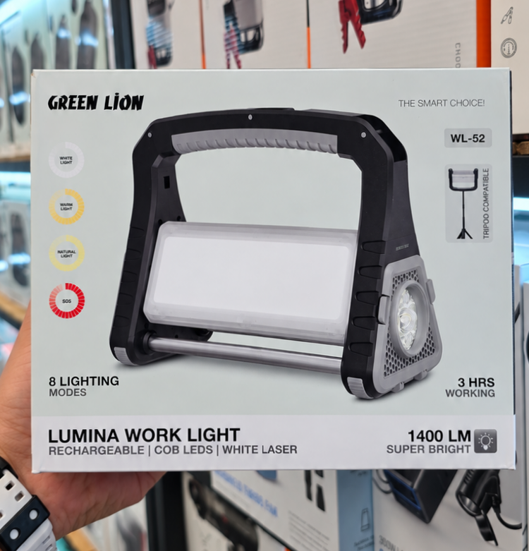 جزئیات دقیق قطعات و اجزای چراغ کار شارژی گرین لاین مدل Lumina WL-52 در نمای ماکرو