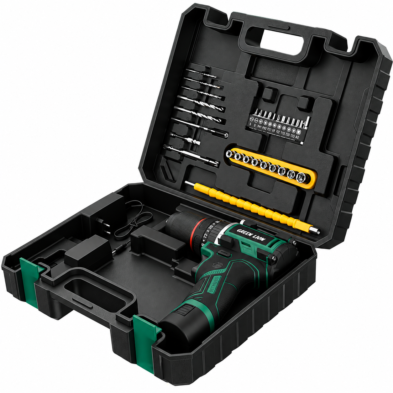 طراحی مدرن و استاندارد دریل چکشی شارژی گرین لاین GD-13 Power Pro با باتری 16V 2.0Ah در نمای کامل