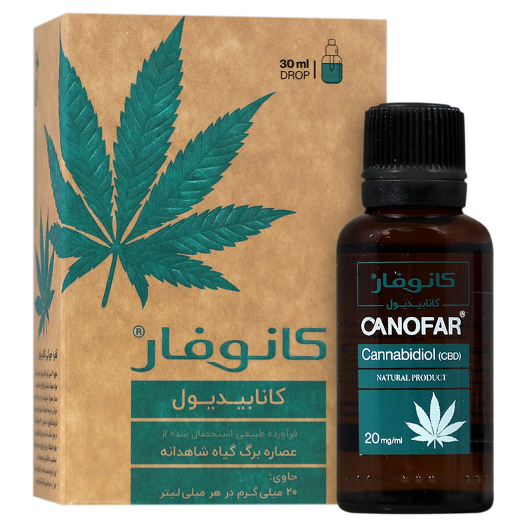 نمای پشت و اجزای تشکیلدهنده کانوفار کانابیدیول 20 میلی گرم آروین بایوفارما با کیفیت بالا